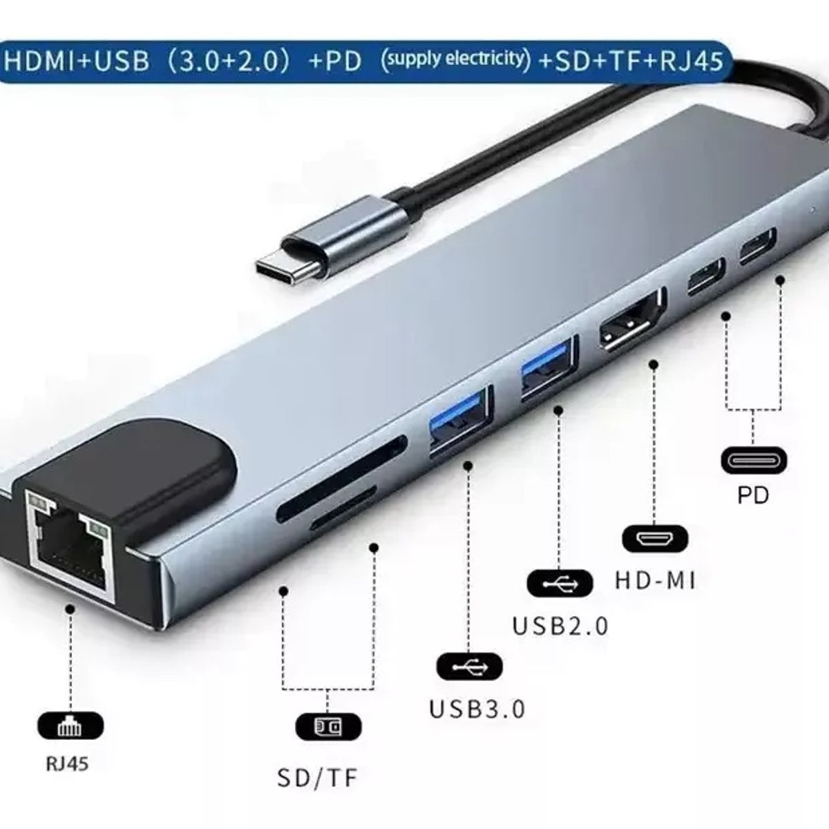 GENERICO - Hub Usb C Conector Multipuerto 8 En 1 Para Macbook Windows