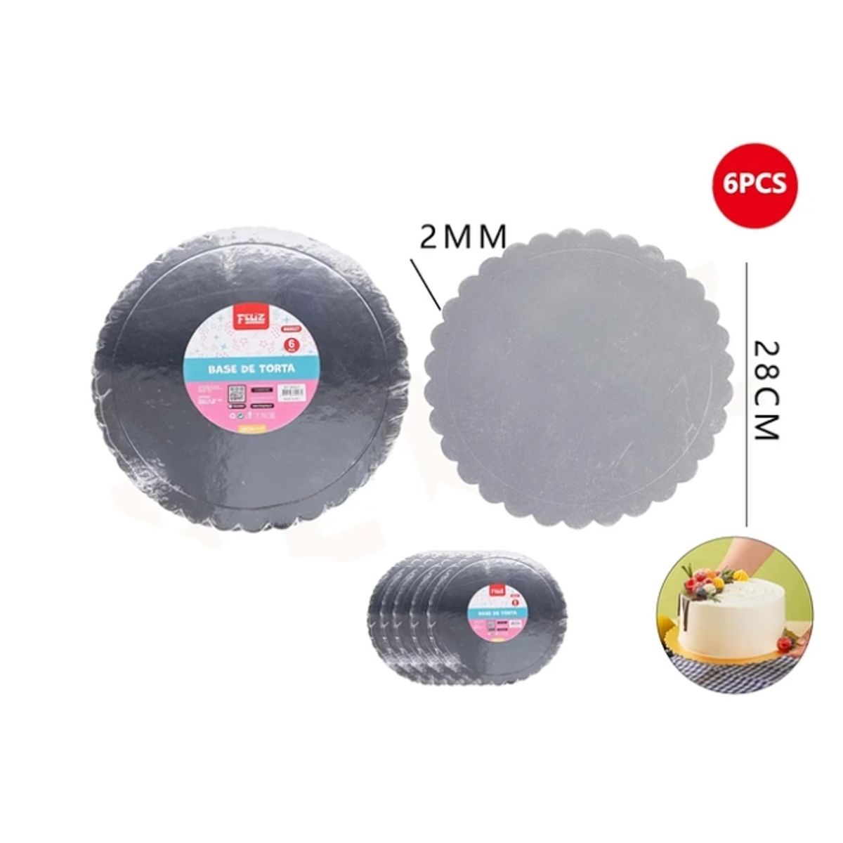 GENERICO - Base De Torta Plata 28Cm Espesor 2mm