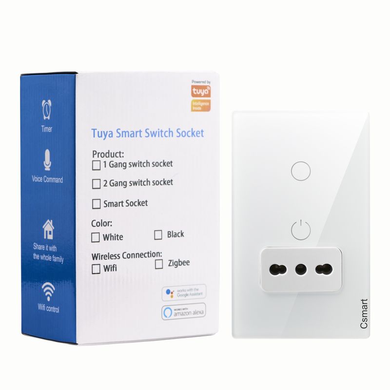 SMART LIFE - Interruptor Inteligente Wifi Placa Vidrio 1 Canal + Enchufe- Blanco