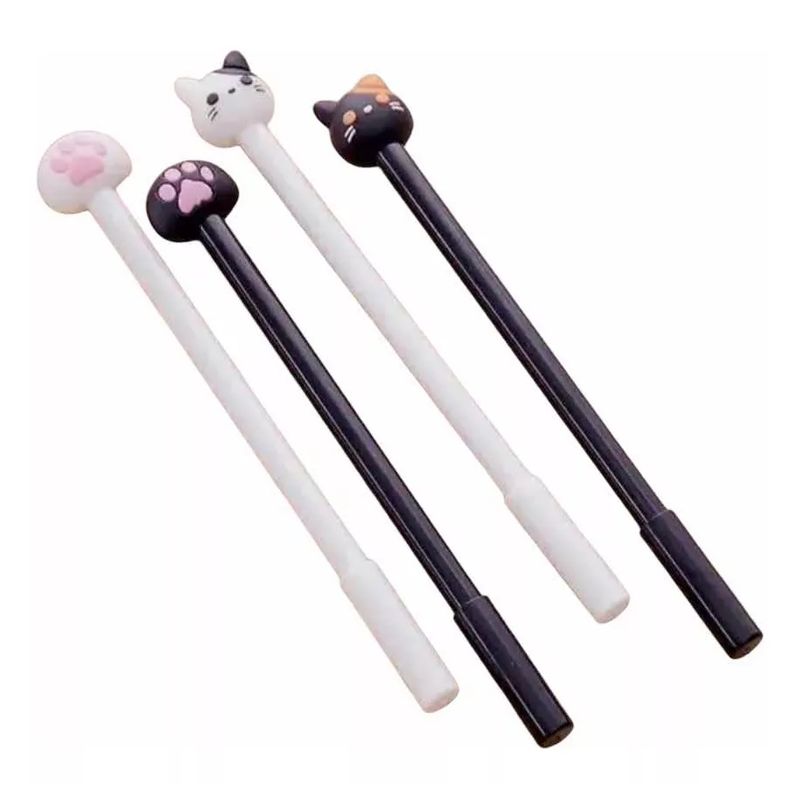GENERICO - Pack De 4 Lápices Punta Fina Diseño Gatito Kawaii TintaAzul