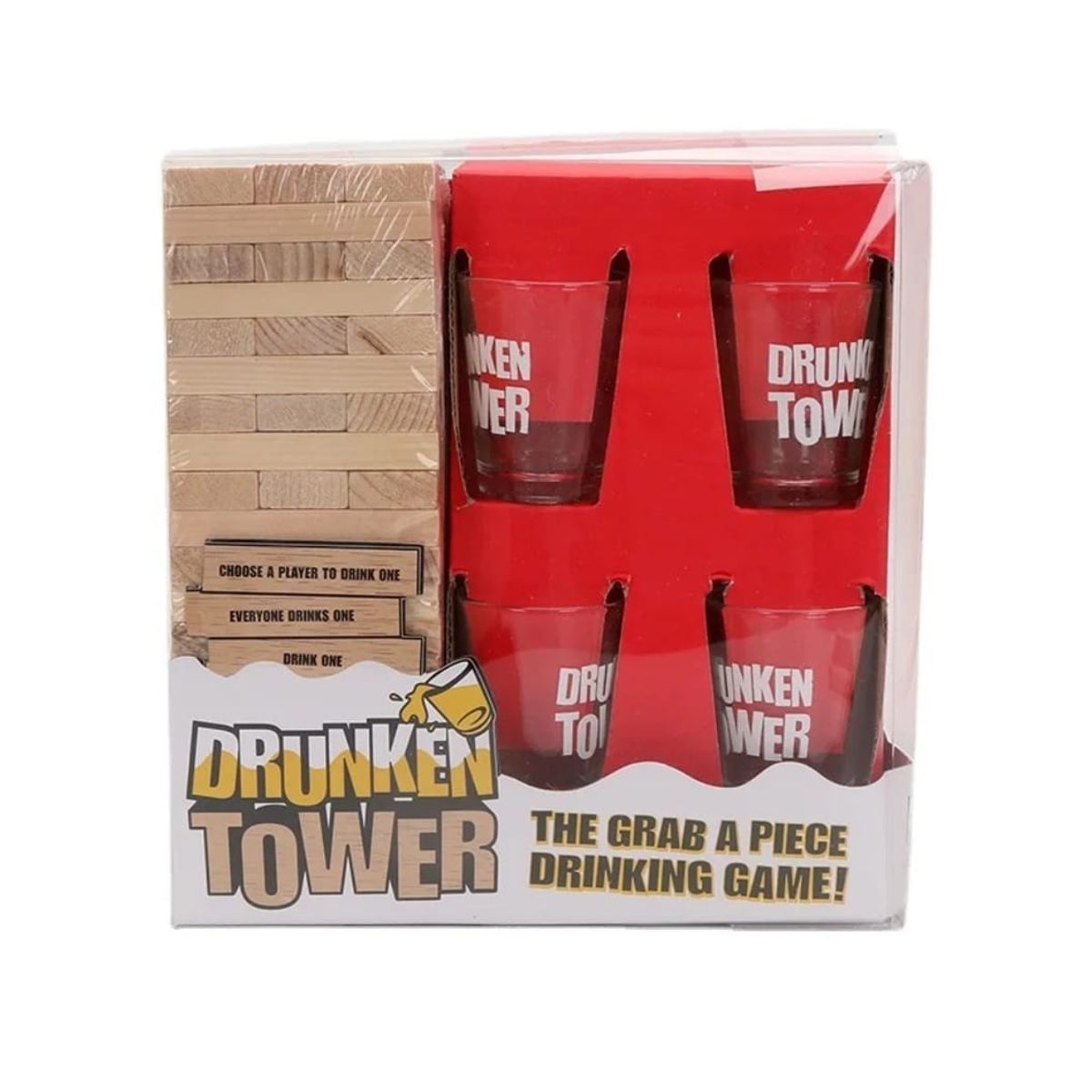 GENERICO - Jenga Juego De Mesa Bloques De Madera + 4 Vasos De Shot