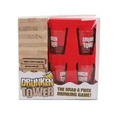 GENERICO - Jenga Juego De Mesa Bloques De Madera + 4 Vasos De Shot