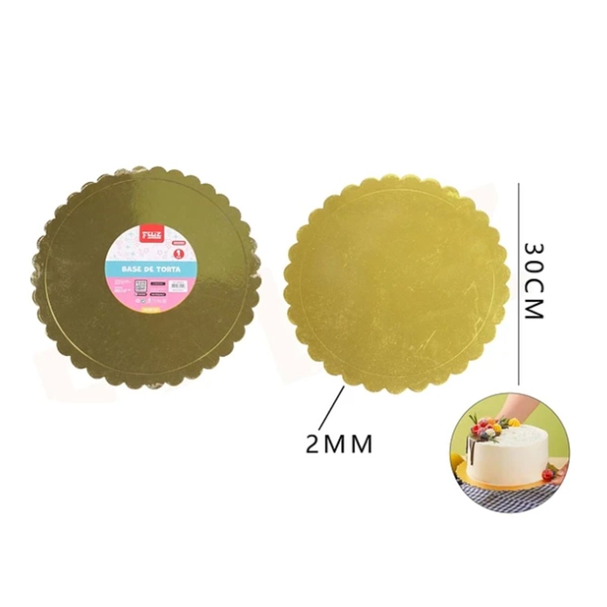 GENERICO - Base De Torta Dorado Flor 30Cm Espesor 2mm