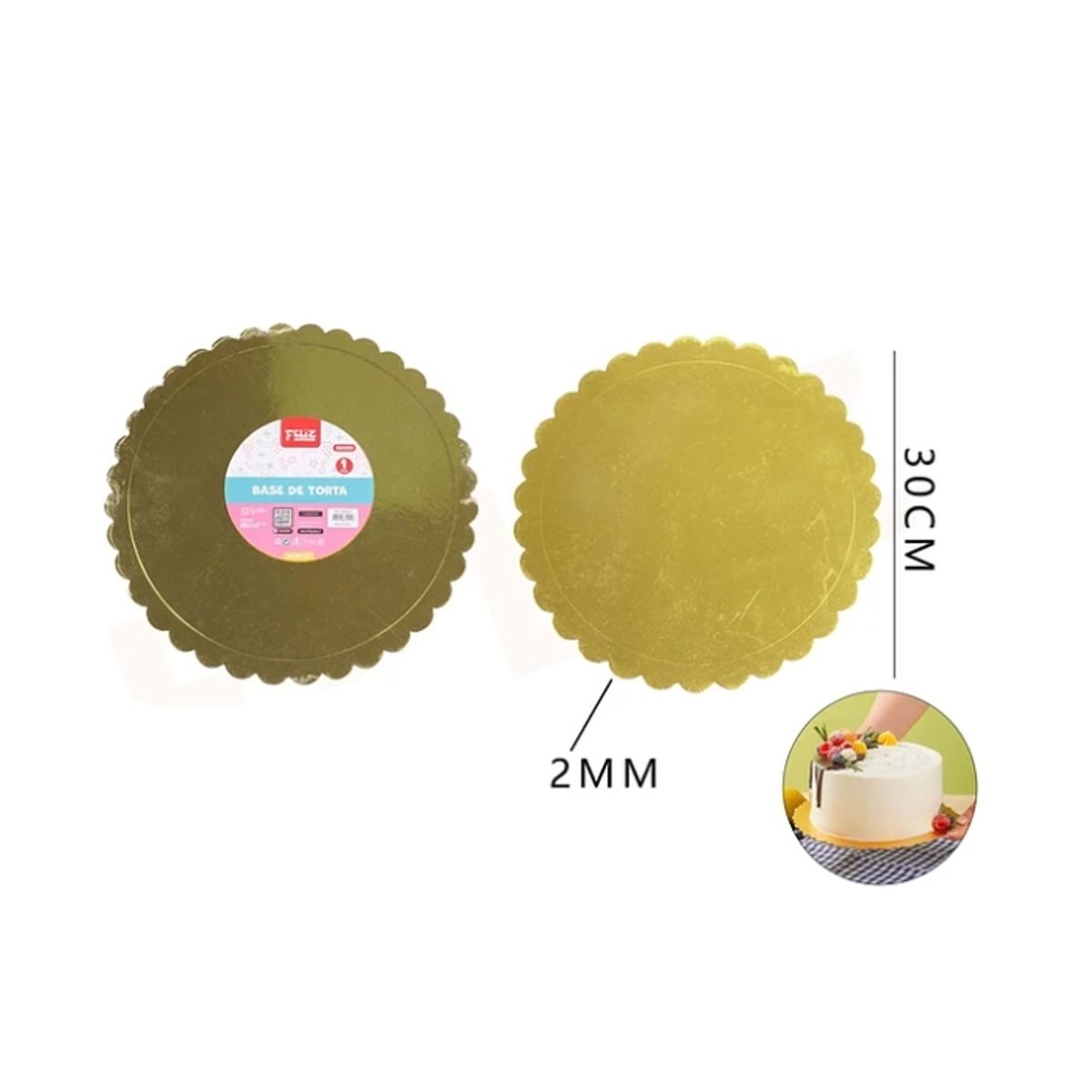 GENERICO - Base De Torta Dorado Flor 30Cm Espesor 2mm
