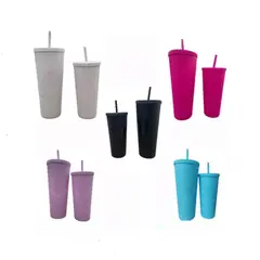 GENERICO - Pack De 2 Vasos Tipo Starbucks Con Bombilla Color Rosado