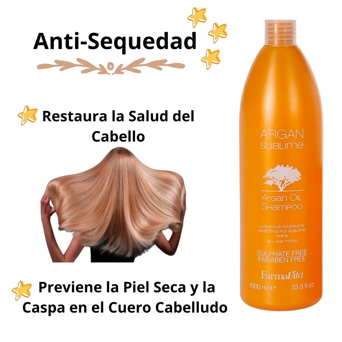 FARMAVITA - Shampoo Argan Sublime 1000ml Farmavita Hidrata Fortalece