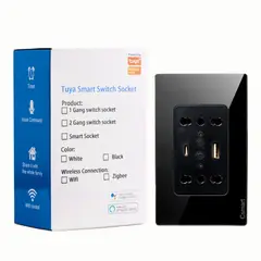 SMART LIFE - Enchufe Inteligente Wifi Doble + Usb Y Tipo C- Placa Vidrio- Negro