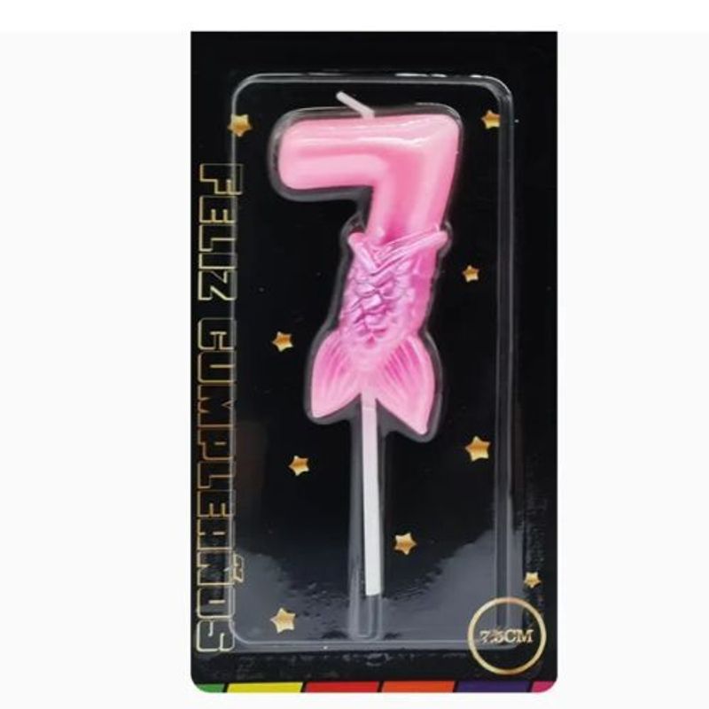 GENERICO - Velas Cumpleaños Cola Sirena Color Rosa Numero 7