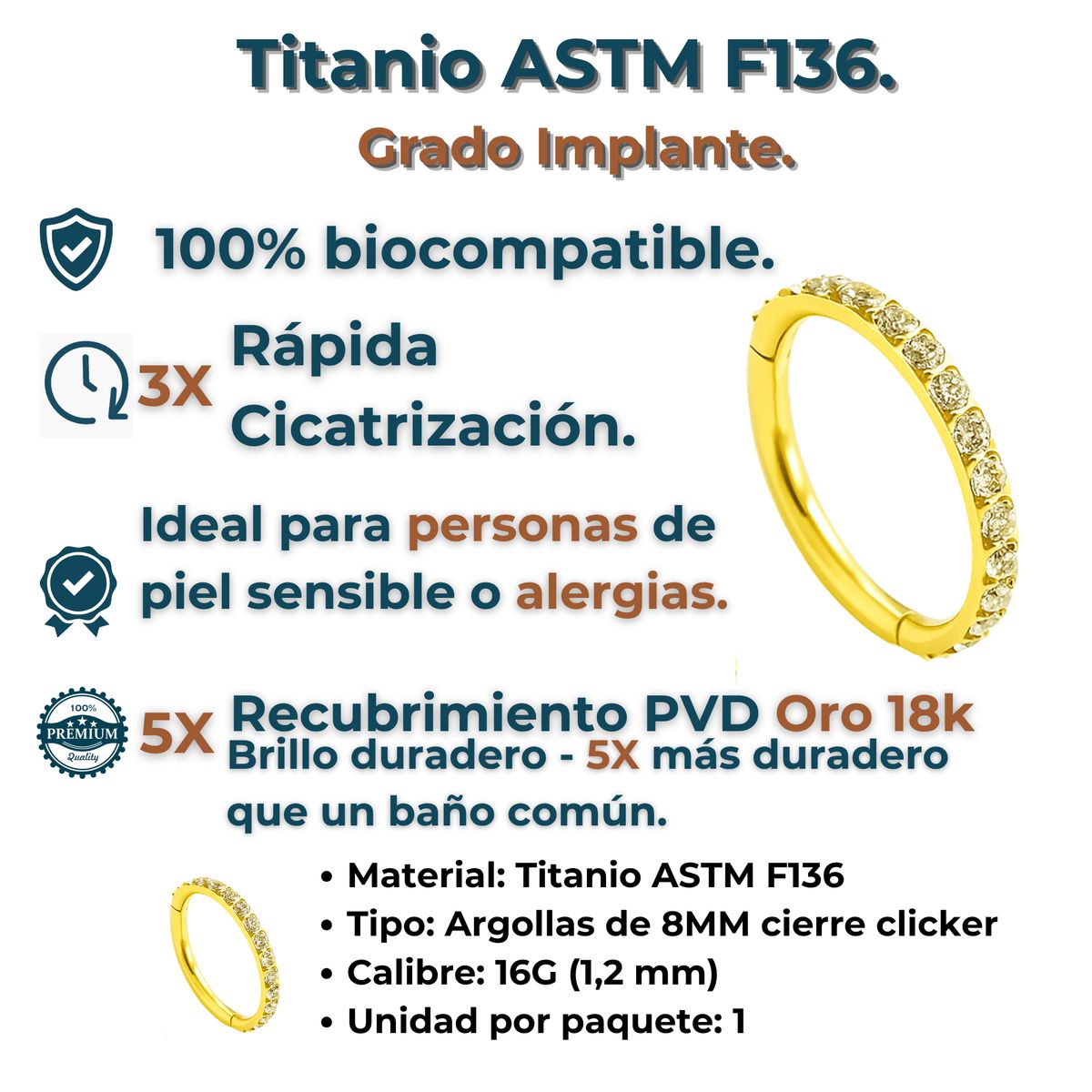 ELBAULDEJUMA - Piercing Septum 8mm Oreja Chapado En Oro Titanio Astm F136