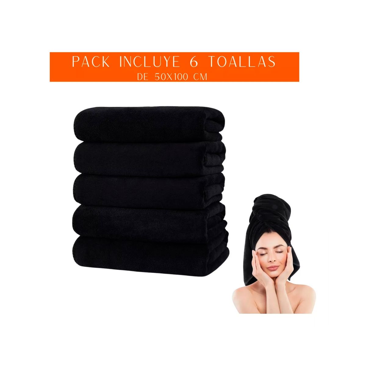 GENERICO - Pack 6 Toalla Negra Peluqueria Hotel Barberia Spa Gym 50x100
