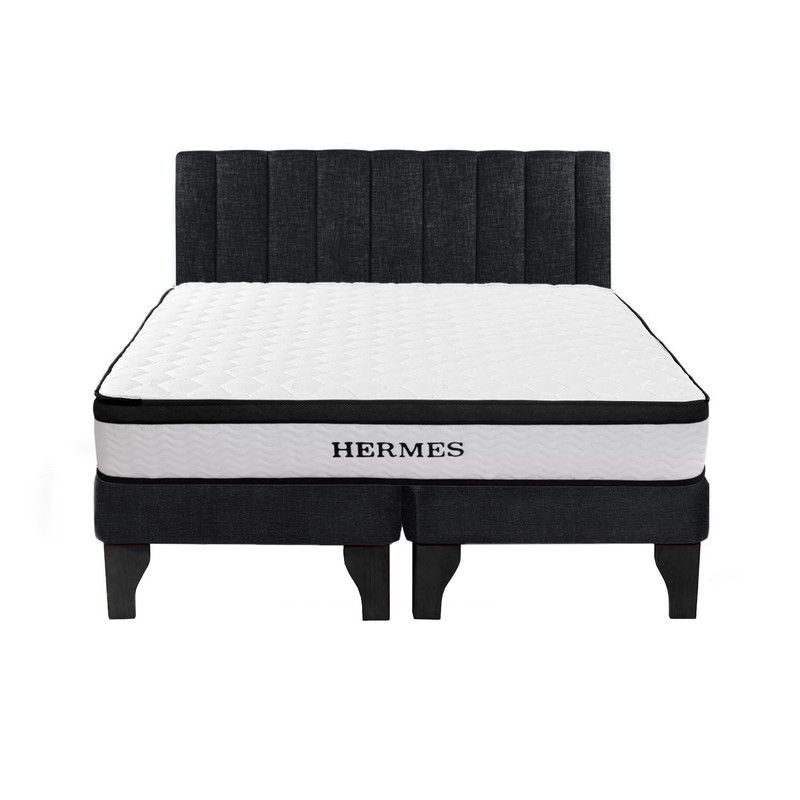 5 SUEÑO - Cama Europea 2 Plazas Hermes + Respaldo Tubular Negro