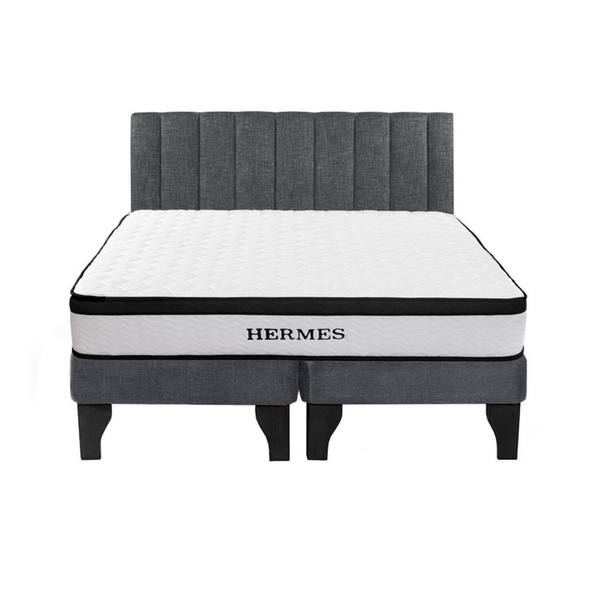 5 SUEÑO - Cama Europea 2 Plazas Hermes + Respaldo Tubular Negro Gris
