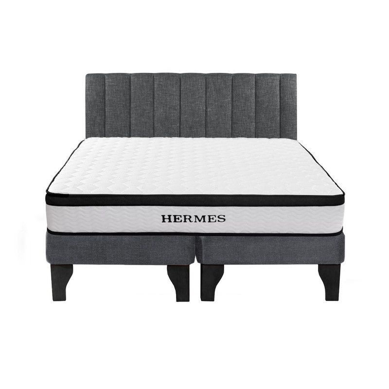 5 SUEÑO - Cama Europea 2 Plazas Hermes + Respaldo Tubular Negro Gris