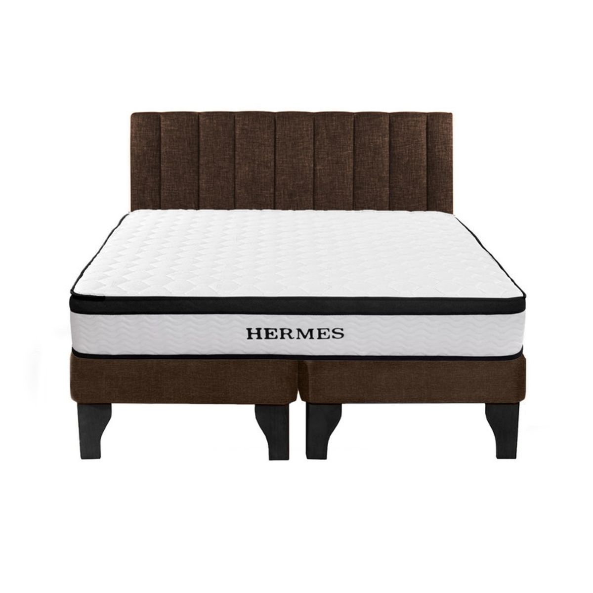 5 SUEÑO - Cama Europea 2 Plazas Hermes + Respaldo Tubular Negro Café