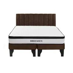 5 SUEÑO - Cama Europea 2 Plazas Hermes + Respaldo Tubular Negro Café