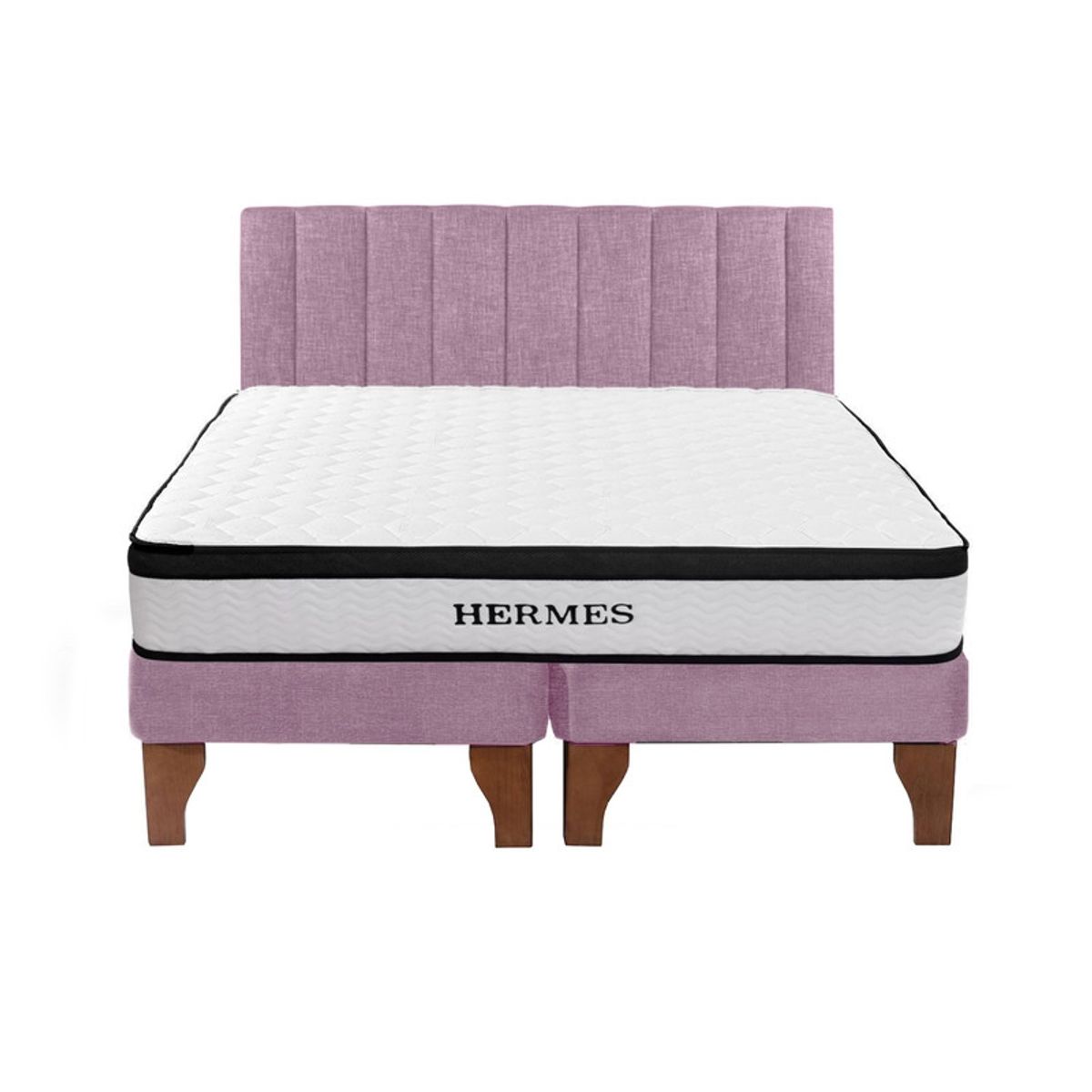 5 SUEÑO - Cama Europea 2 Plazas Hermes + Respaldo Tubular Madera Rosado