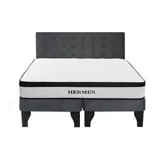 5 SUEÑO - Cama Europea 2 Plazas Hermes + Respaldo Capitoné Negro Gris