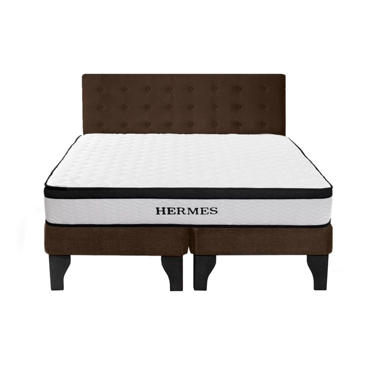 5 SUEÑO - Cama Europea 2 Plazas Hermes + Respaldo Capitoné Negro Café