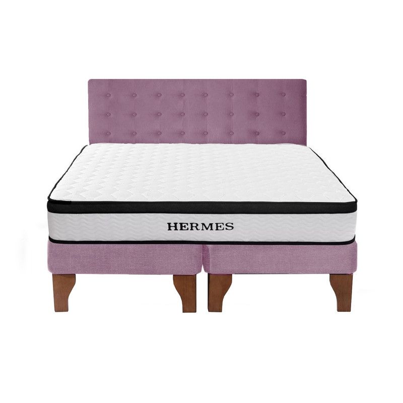 5 SUEÑO - Cama Europea 2 Plazas Hermes + Respaldo Capitoné Madera Rosado