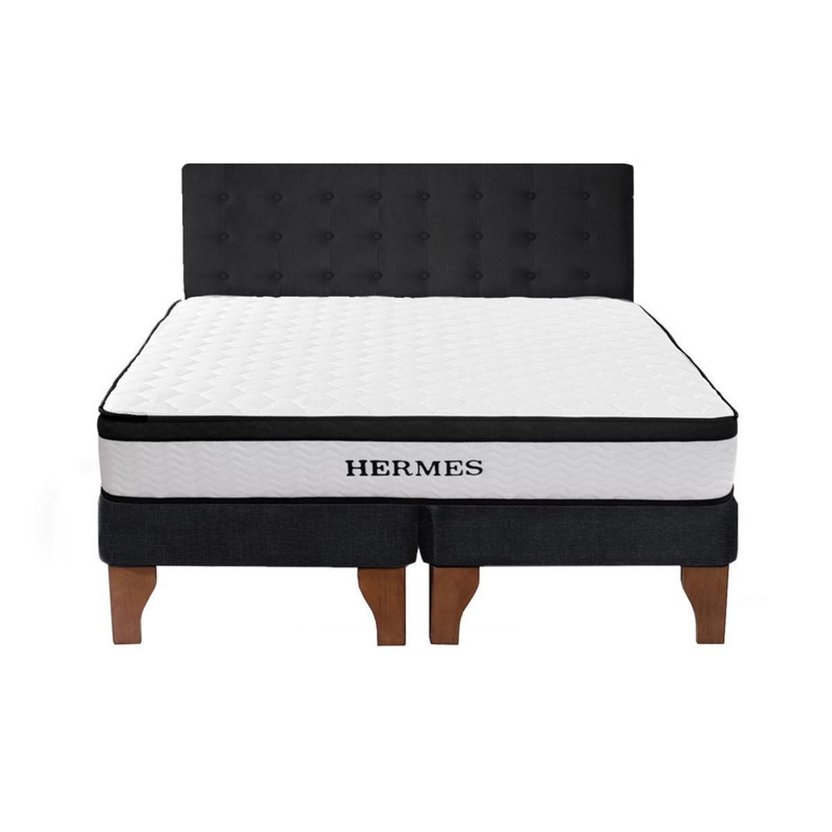 5 SUEÑO - Cama Europea 2 Plazas Hermes + Respaldo Capitoné Madera Negro