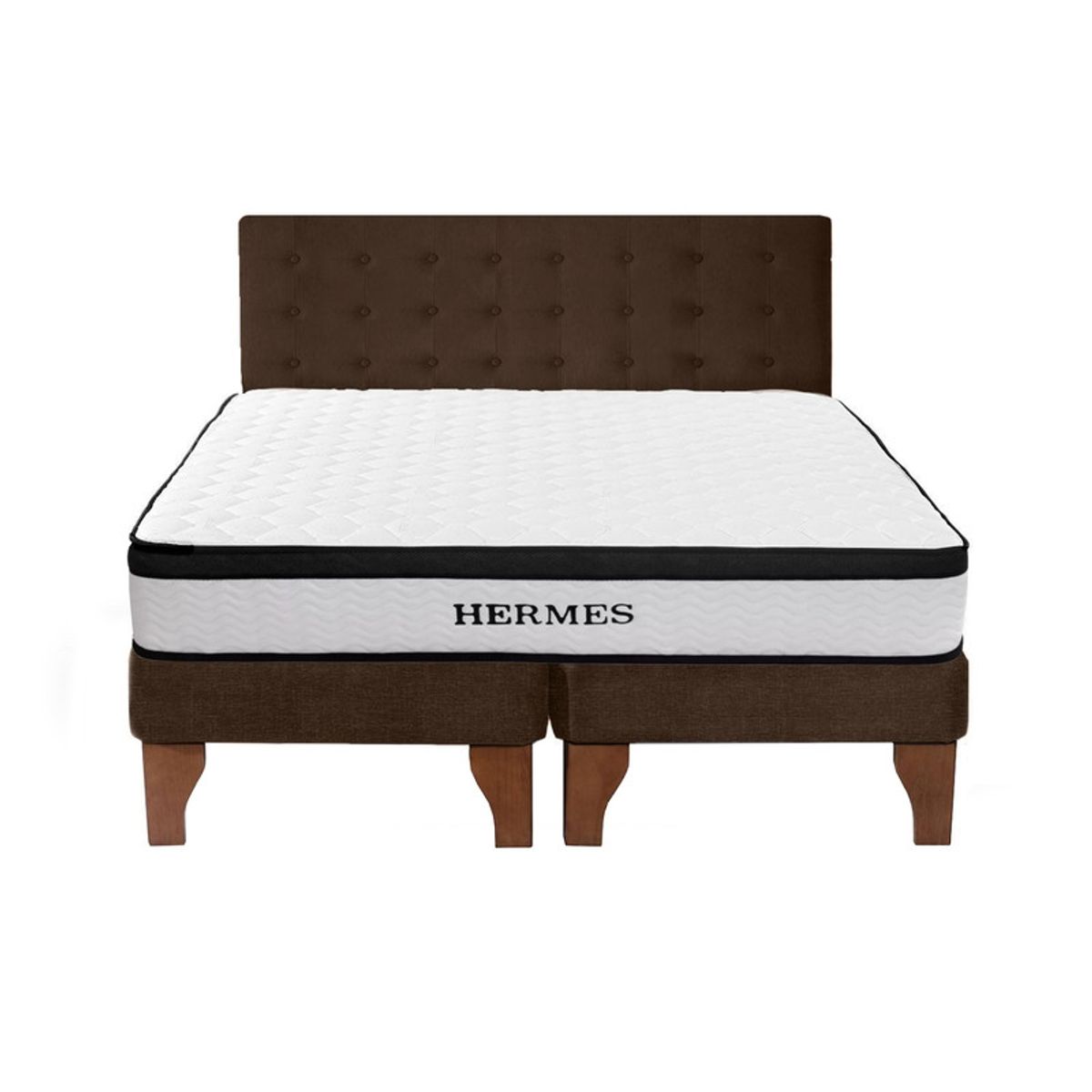 5 SUEÑO - Cama Europea 2 Plazas Hermes + Respaldo Capitoné Madera Café