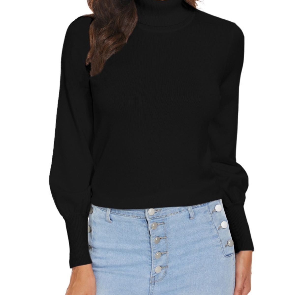 MOSS ROSE - Cárdigan de cuello alto manga larga y hombros largos para mujer.