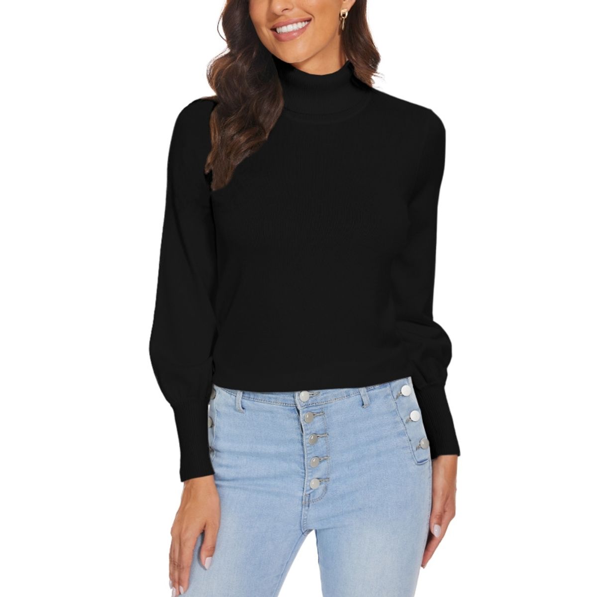 MOSS ROSE - Cárdigan de cuello alto manga larga y hombros largos para mujer.