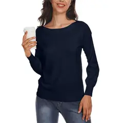 MOSS ROSE - Jersey de mujer de manga larga y cuello redondo para mujer