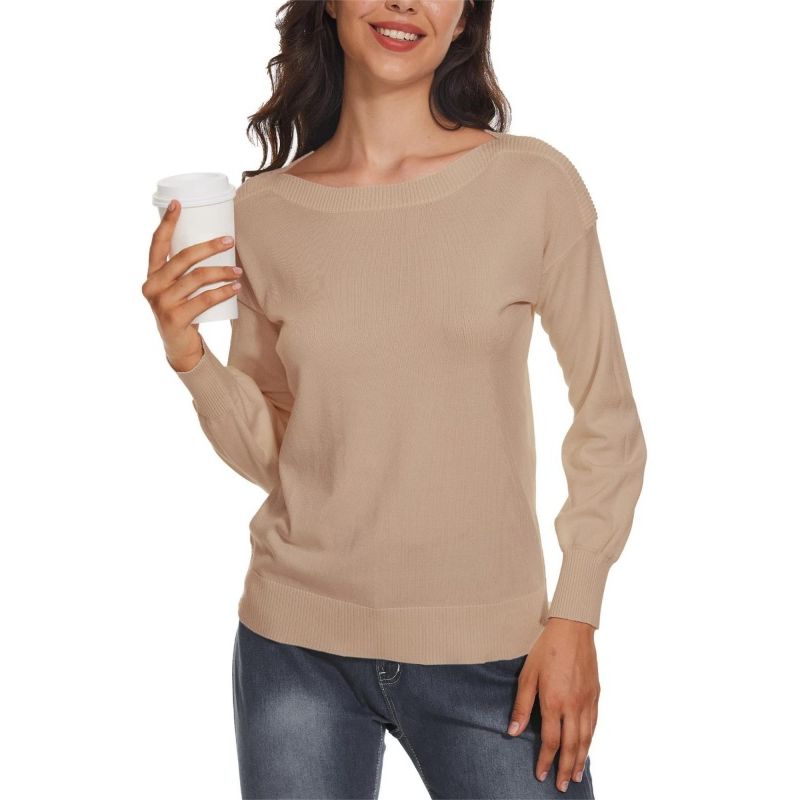 MOSS ROSE - Jersey de mujer de manga larga y cuello redondo para mujer