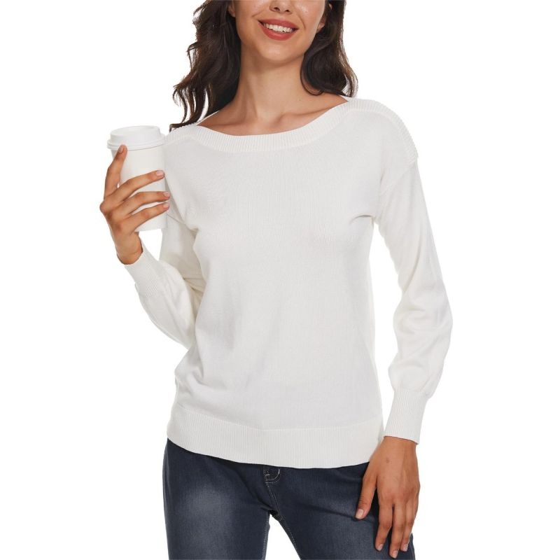 MOSS ROSE - Jersey de mujer de manga larga y cuello redondo para mujer