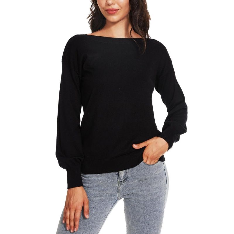 MOSS ROSE - Jersey de mujer de manga larga y cuello redondo para mujer