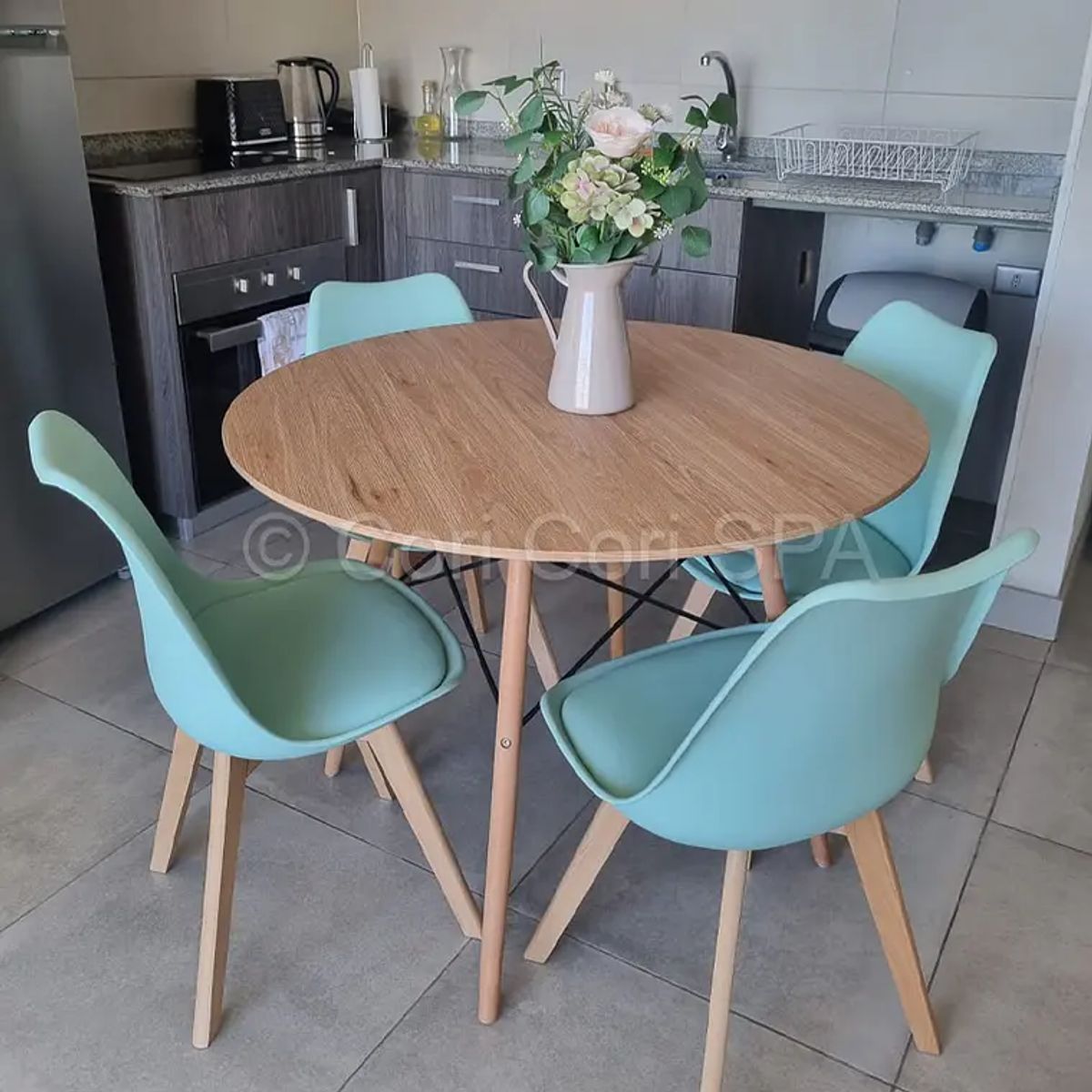 CORI CORI - Juego de Comedor Mesa Wood 100cm + 4 Sillas Tulip