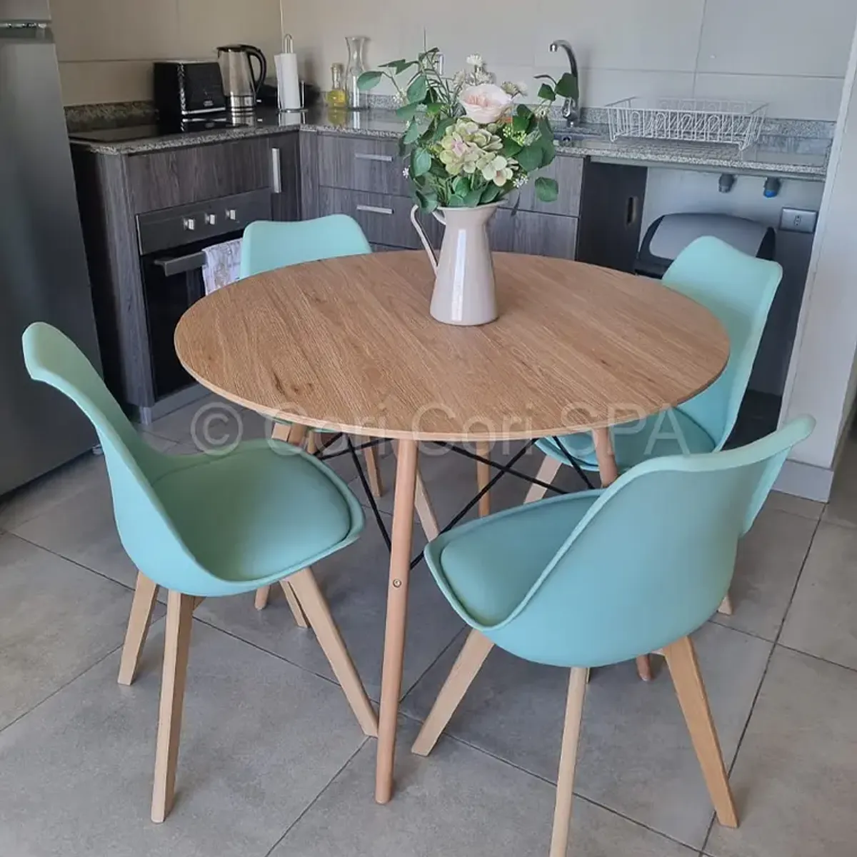 CORI CORI - Juego de Comedor Mesa Wood 100cm + 4 Sillas Tulip