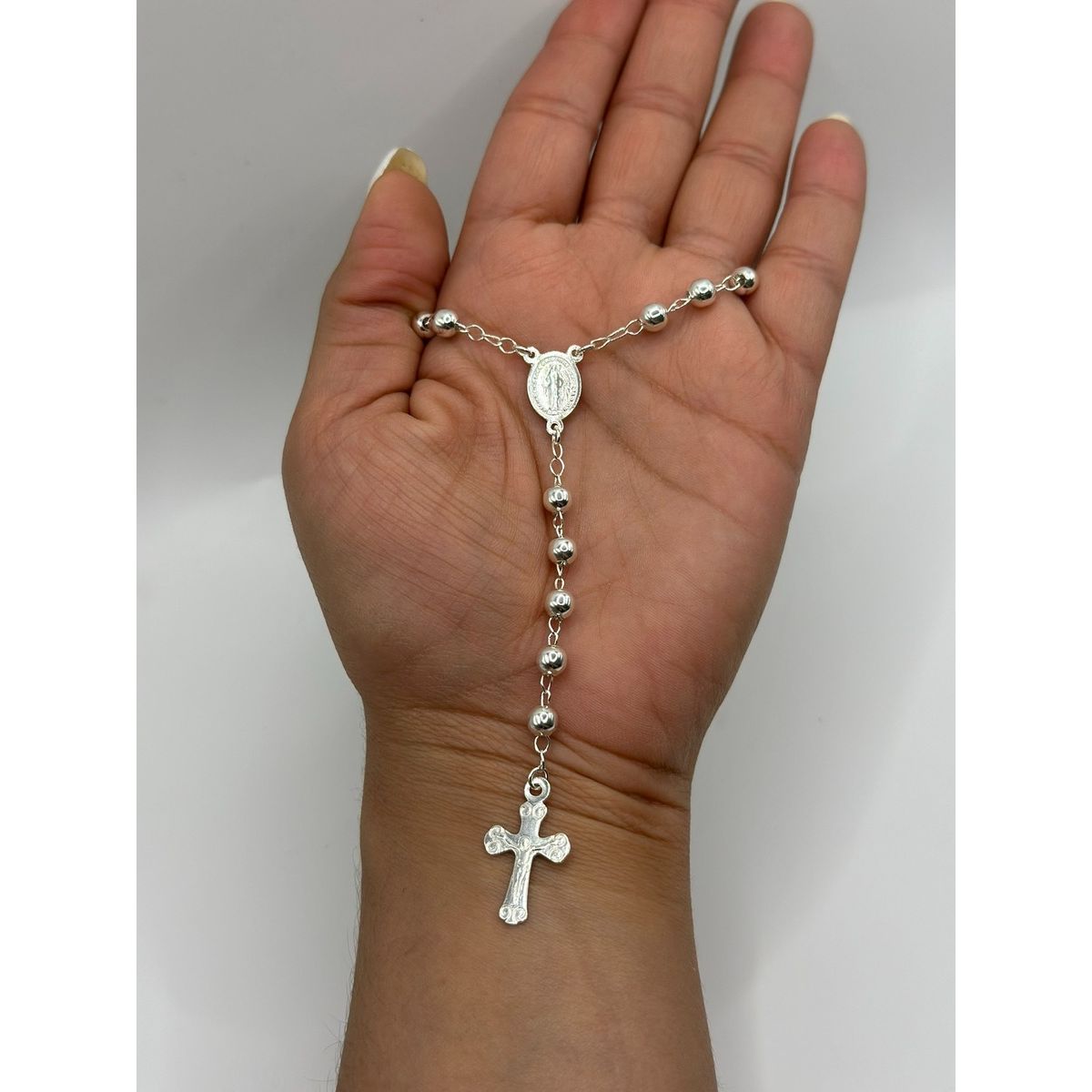 GENERICO - Collar Rosario Grande 60 Cm Plata Fina 925 Mas Caja Regalo