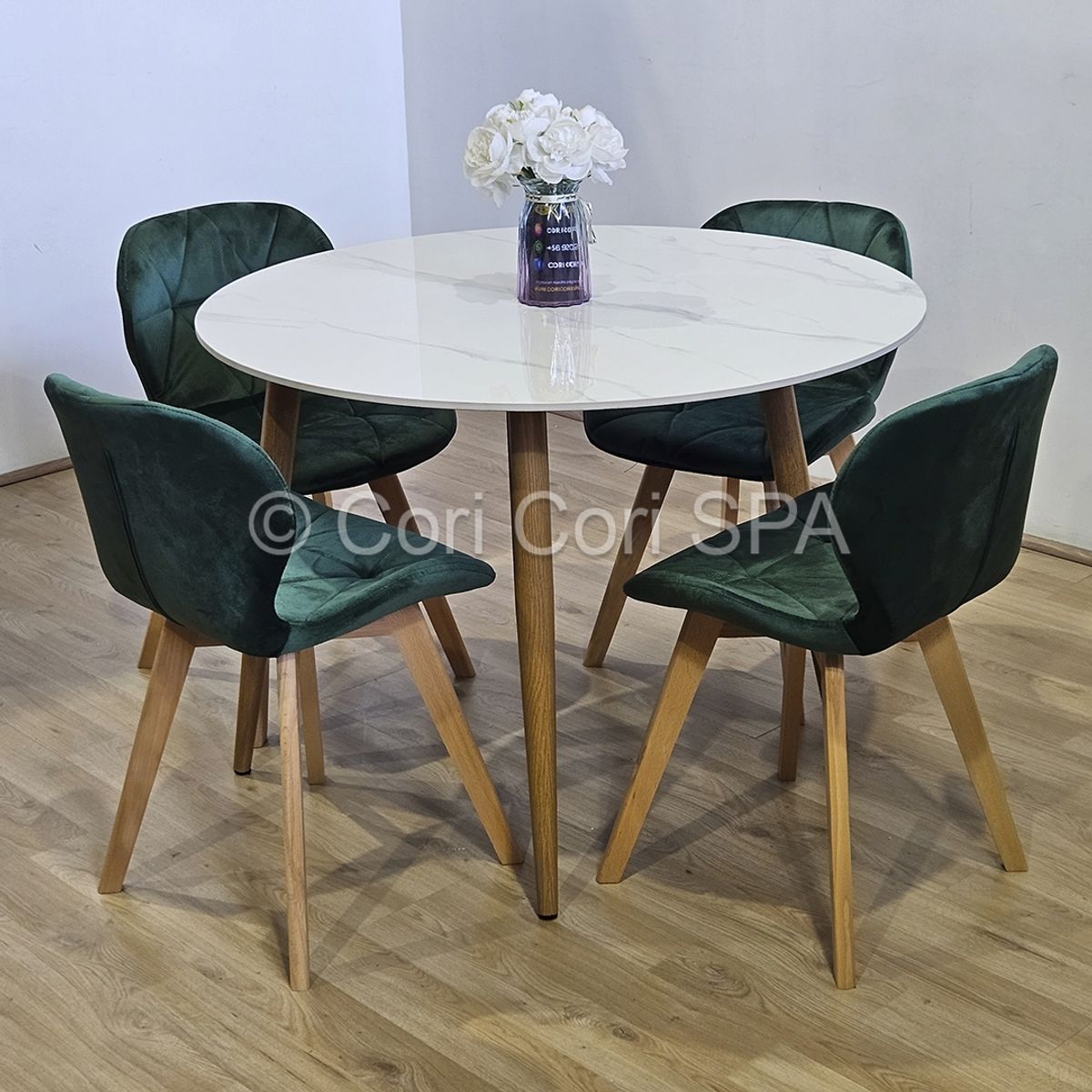 CORI CORI - Comedor Mesa Mármol (100cms) + 4 Sillas Mariposa Velvet Verde…