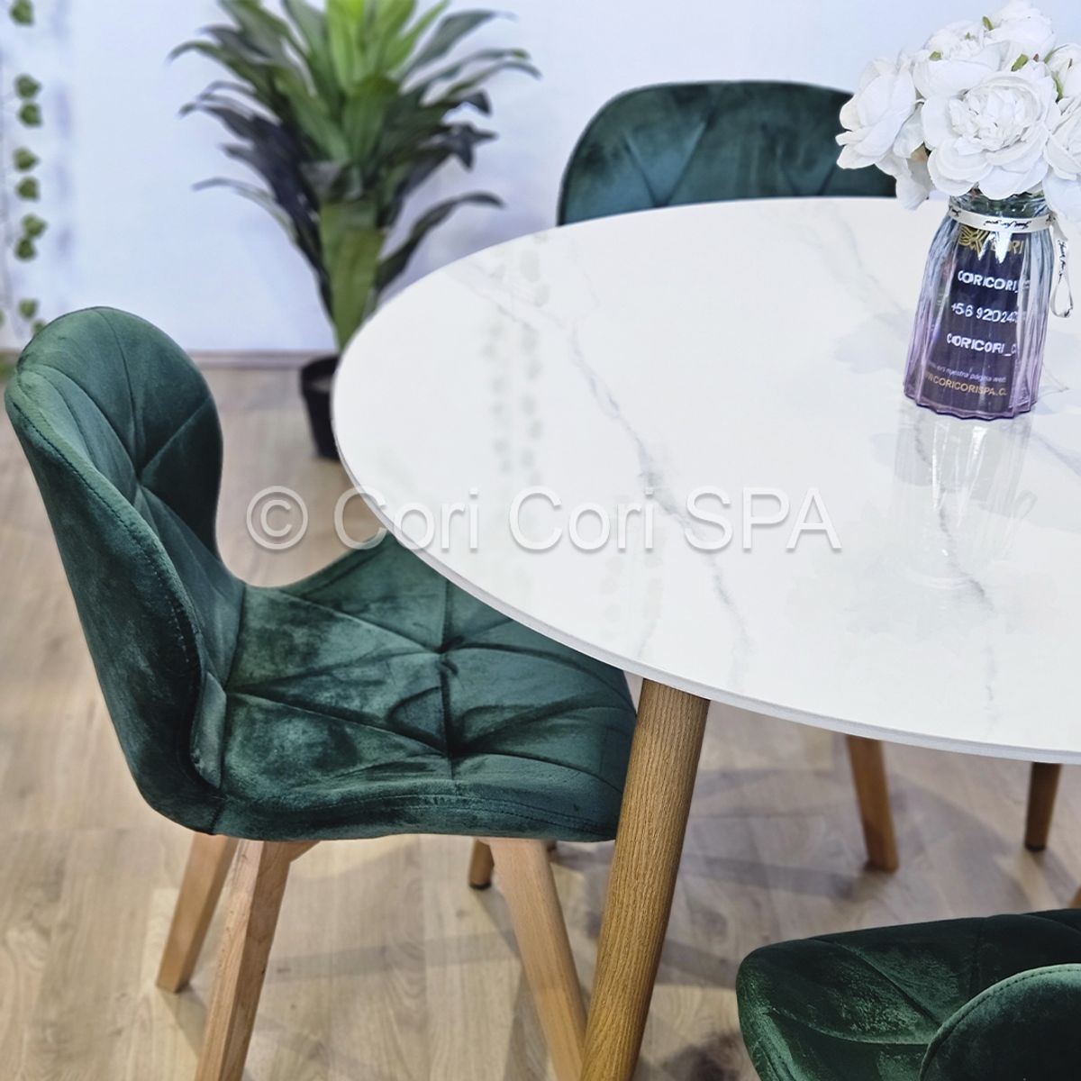 CORI CORI - Comedor Mesa Mármol (100cms) + 4 Sillas Mariposa Velvet Verde…