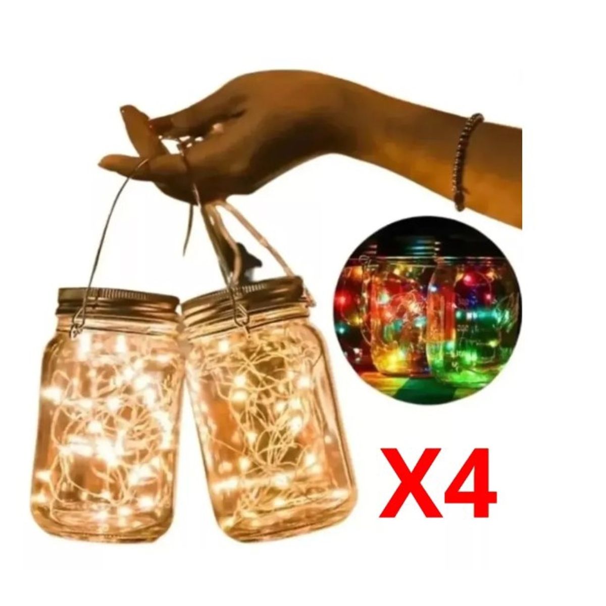 GENERICO - Jarra Led Solar Colgante X4 Para Jardin Resistente Al Agua