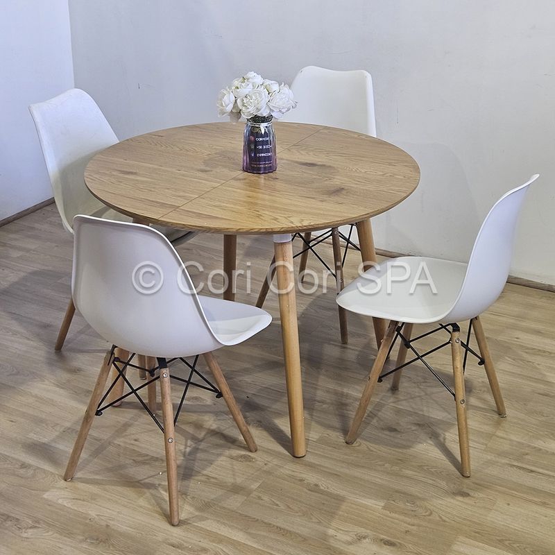 CORI CORI - Comedor Mesa Expandible 100-140-180CMS + 4 Sillas Eames Blanco