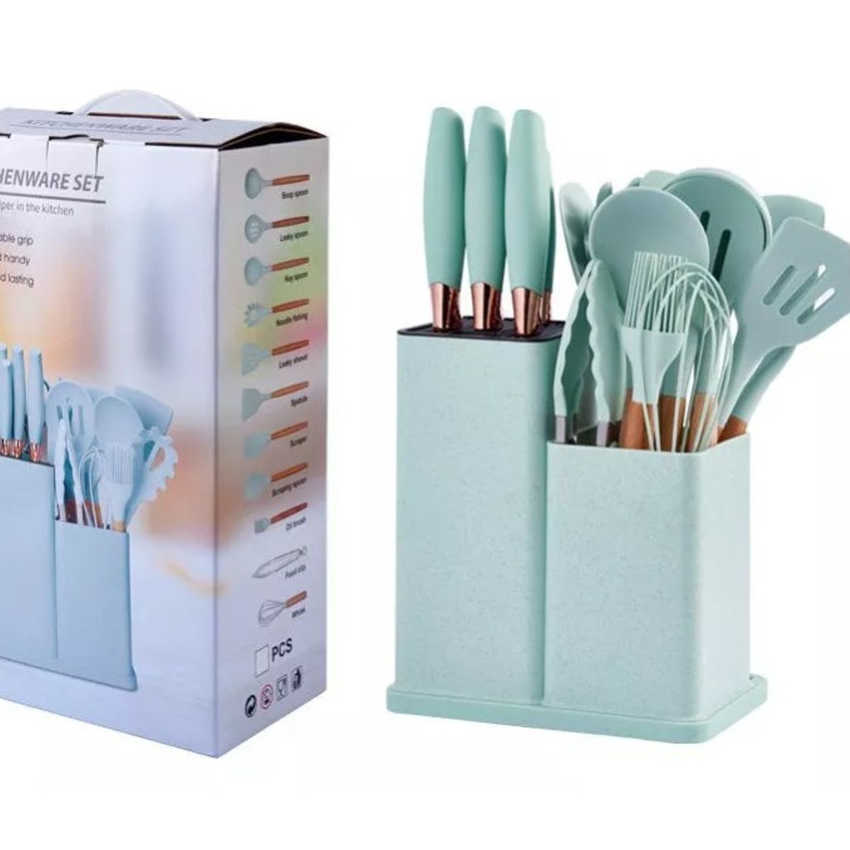 GENERICO - Set 19 Utensilios De Cocina De Acero Inoxidable Y Silicona