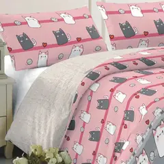 ILLUSIONS - Plumón Infantil Sherpa15 plazas Con Funda Para Almohada Modelo Kitten