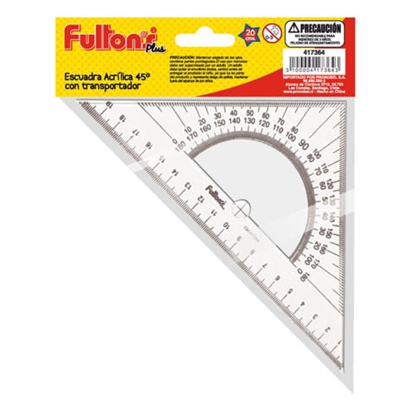 FULTONS - Escuadra plástica con transportador 20cm 45 grados