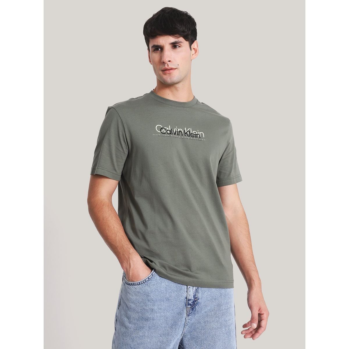 CALVIN KLEIN - Polera Double Flock Verde Calvin Klein