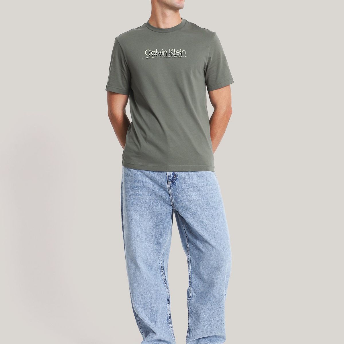 CALVIN KLEIN - Polera Double Flock Verde Calvin Klein