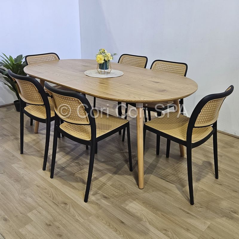 CORI CORI - Comedor Mesa Expandible (100-140-180CMS) + 6 Sillas Delta Negro