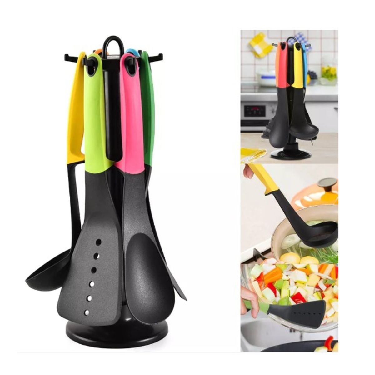 GENERICO - Set 6 Utensilios De Cocina Antiadherentes Mango De Silicona