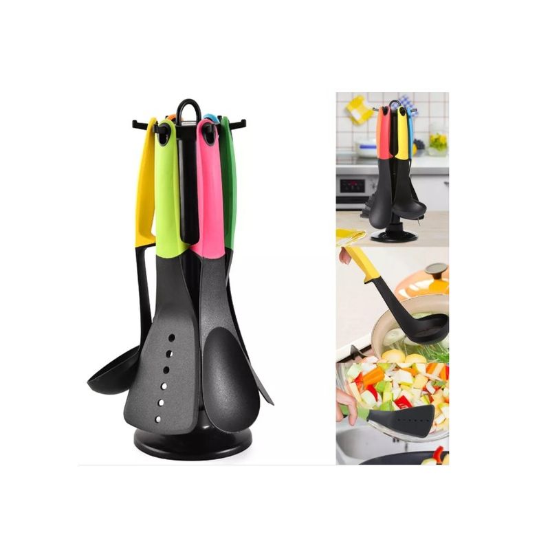 GENERICO - Set 6 Utensilios De Cocina Antiadherentes Mango De Silicona