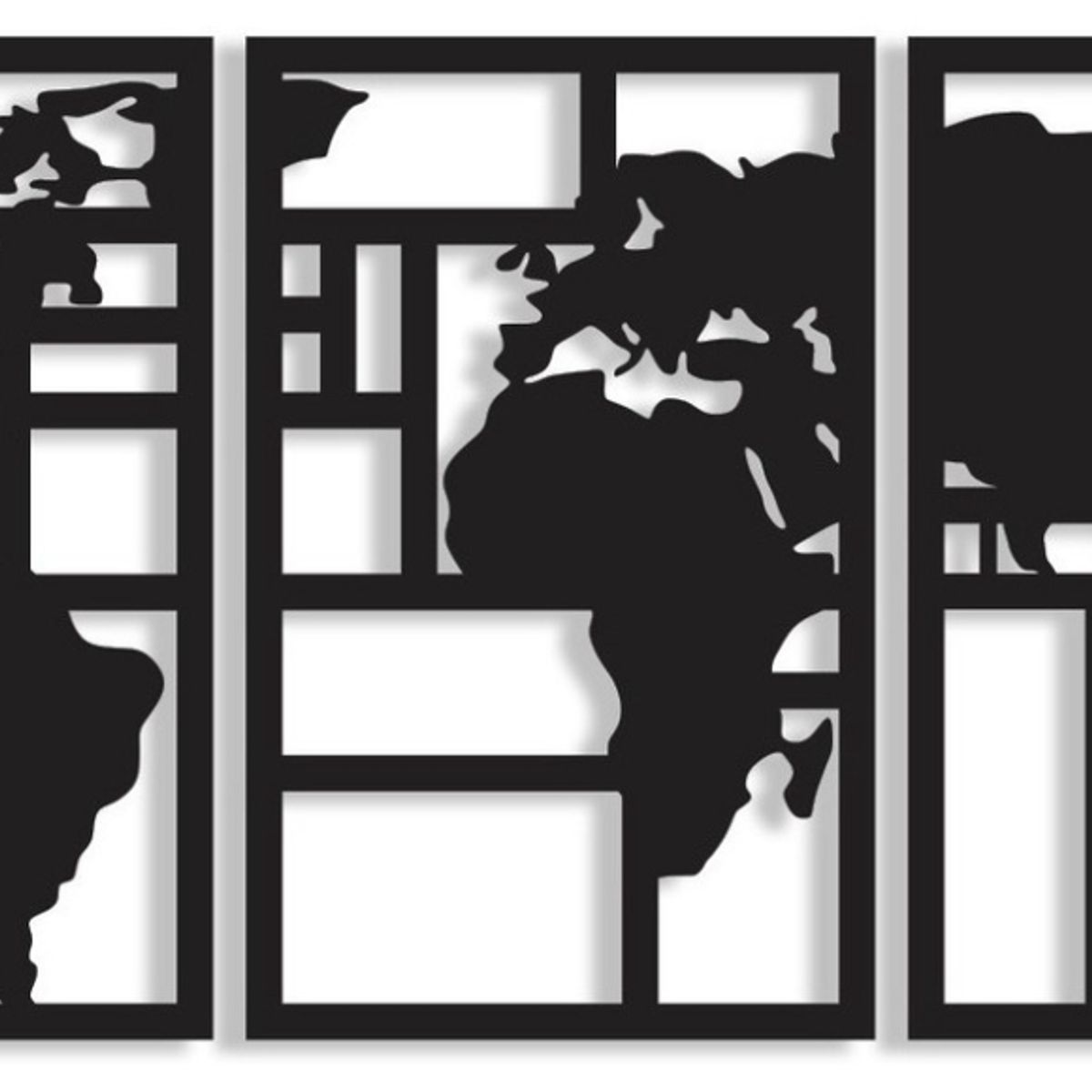 GENERICO - Set De Cuadros Tríptico Mapamundo 30x55 Cm Cu En Madera Mdf