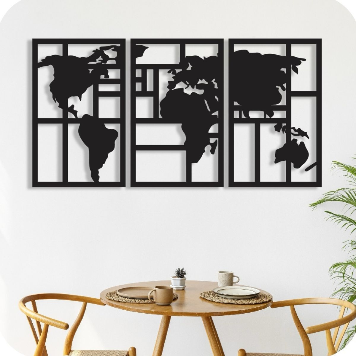 GENERICO - Set De Cuadros Tríptico Mapamundo 30x55 Cm Cu En Madera Mdf