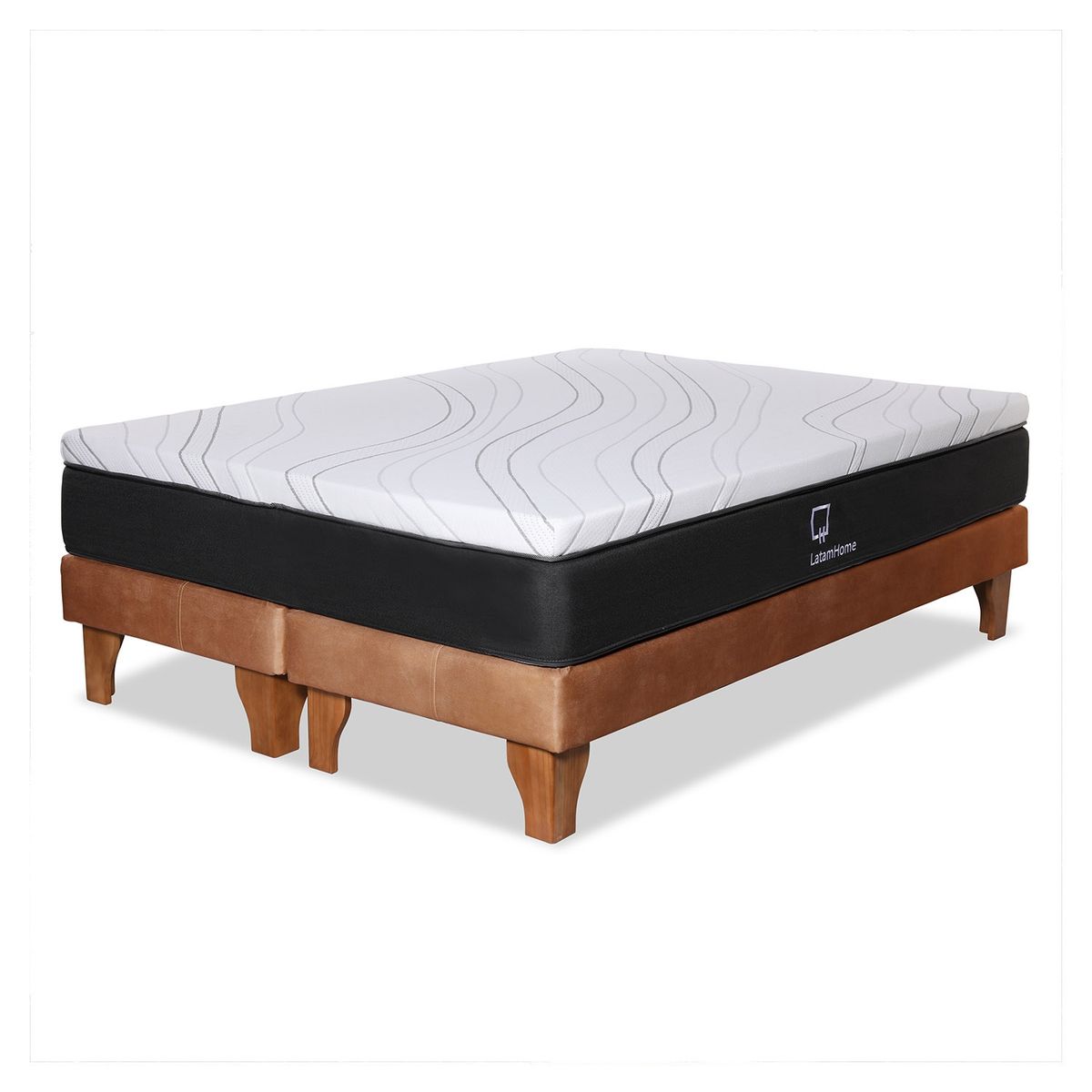 LATAM HOME - CAMA ZEN TOP SPRING SOFT CUERO KENTUCKY CAFÉ CLARO 2PZA
