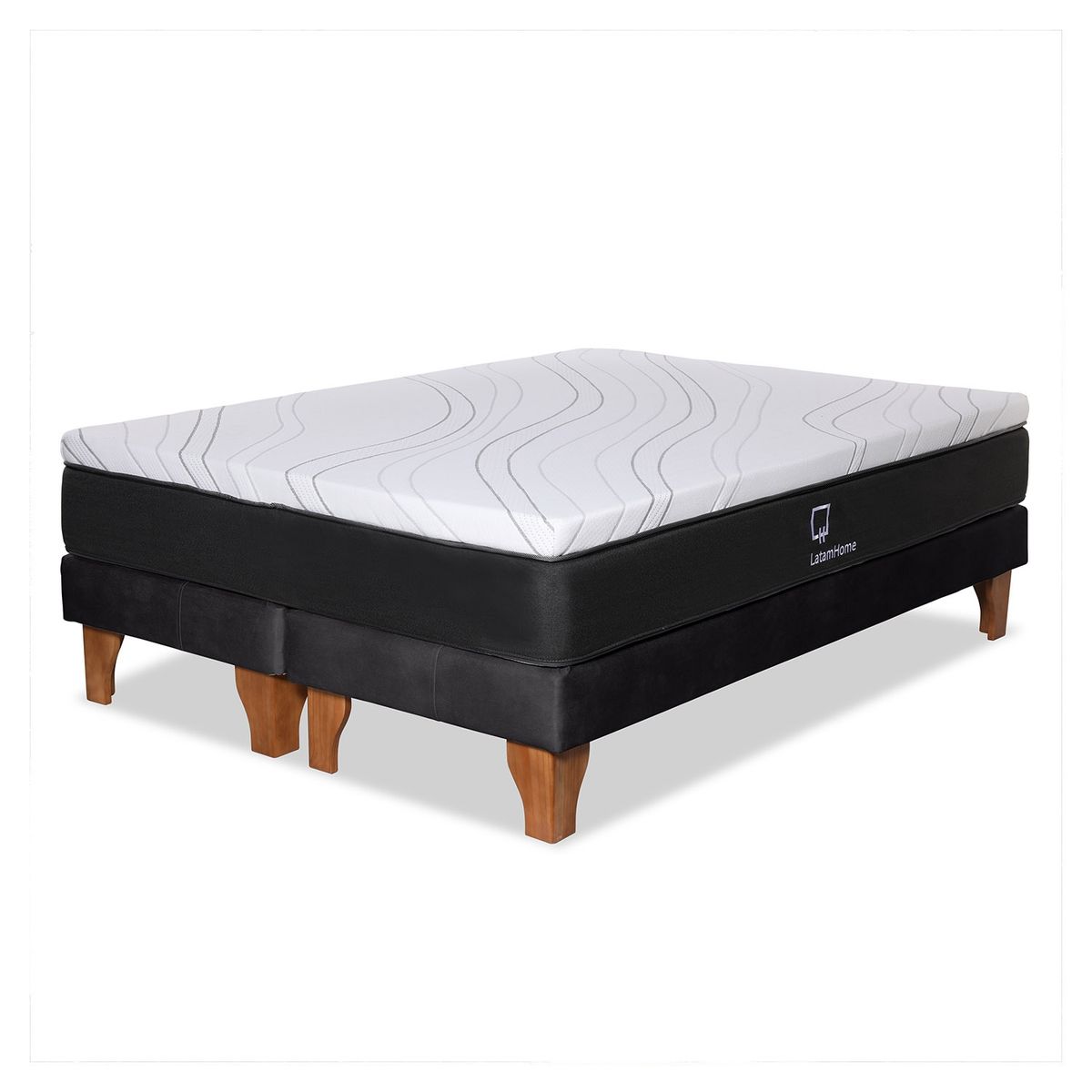 LATAM HOME - CAMA ZEN TOP SPRING SOFT CUERO KENTUCKY NEGRO 2PZA